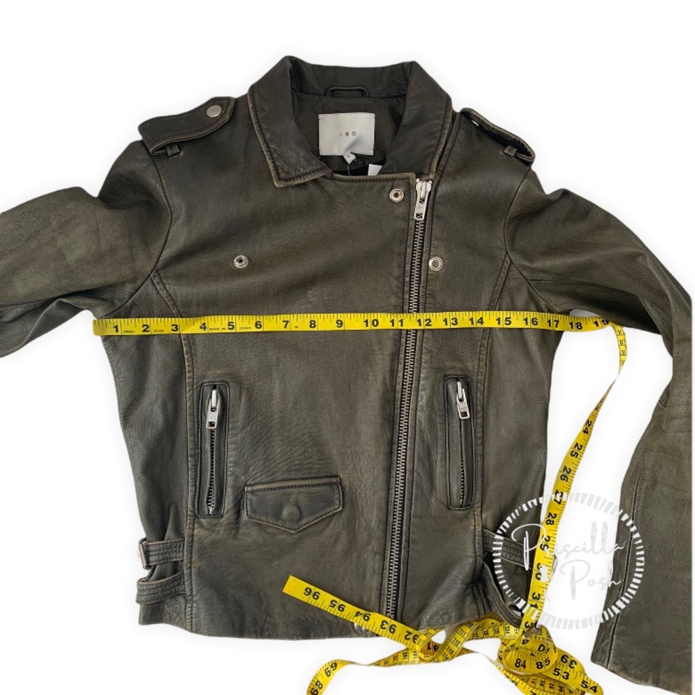 IRO Olive Green Ashville Leather Cropped Distressed Moto Jacket - Picture 13 of 16